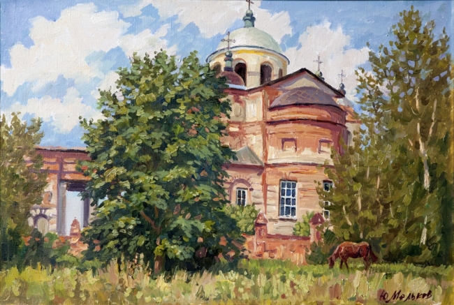 У храма Святой Екатерины в Ляличах.2007г. х.,м.,40х50.