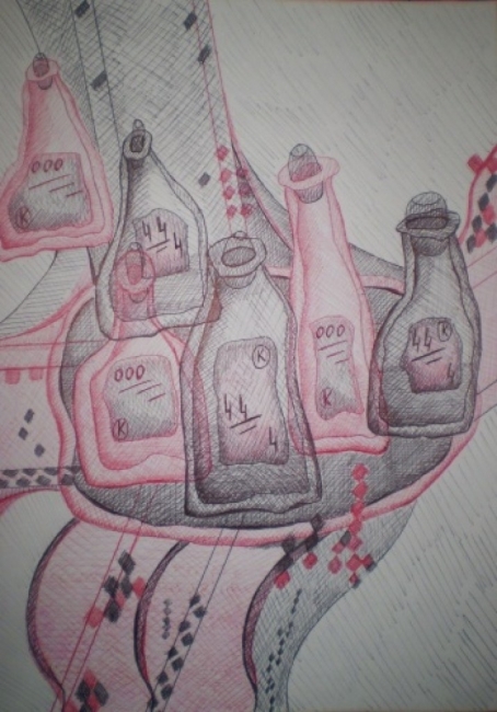 натюрморт с бутылками